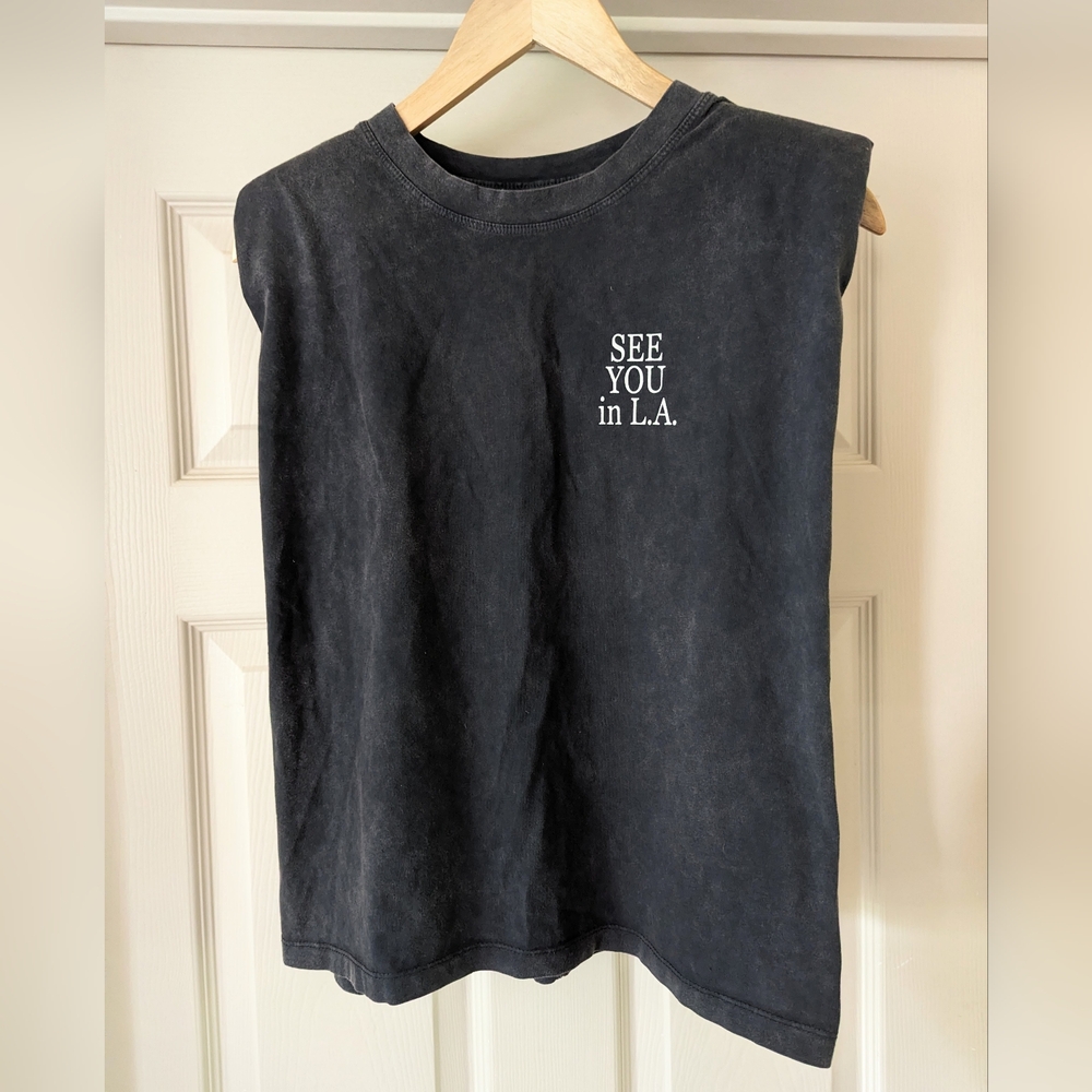 Zara See You In L.A. Medium Size Dark Grey Sleeveless Padded Shoulder Top